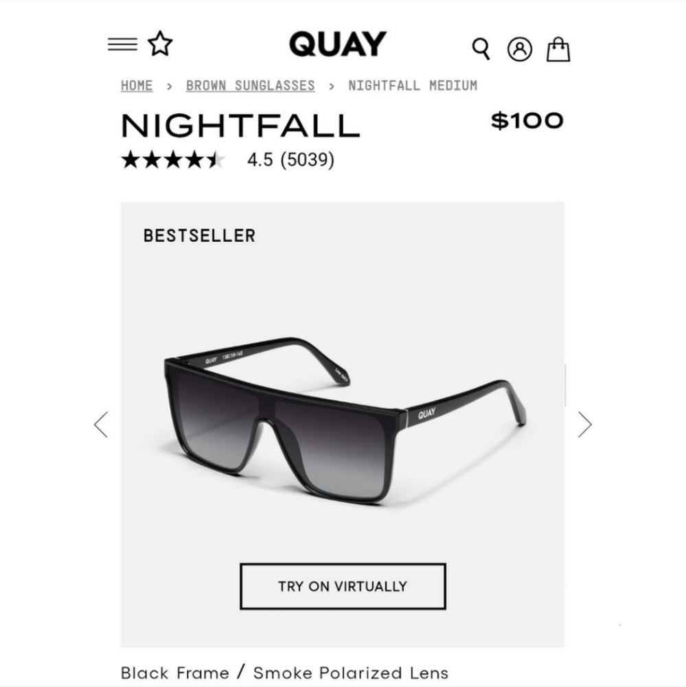 Quay Australia - Nightfall - Bestseller - Black Frame/ Smoke Lens - Medium - Picture 5 of 8